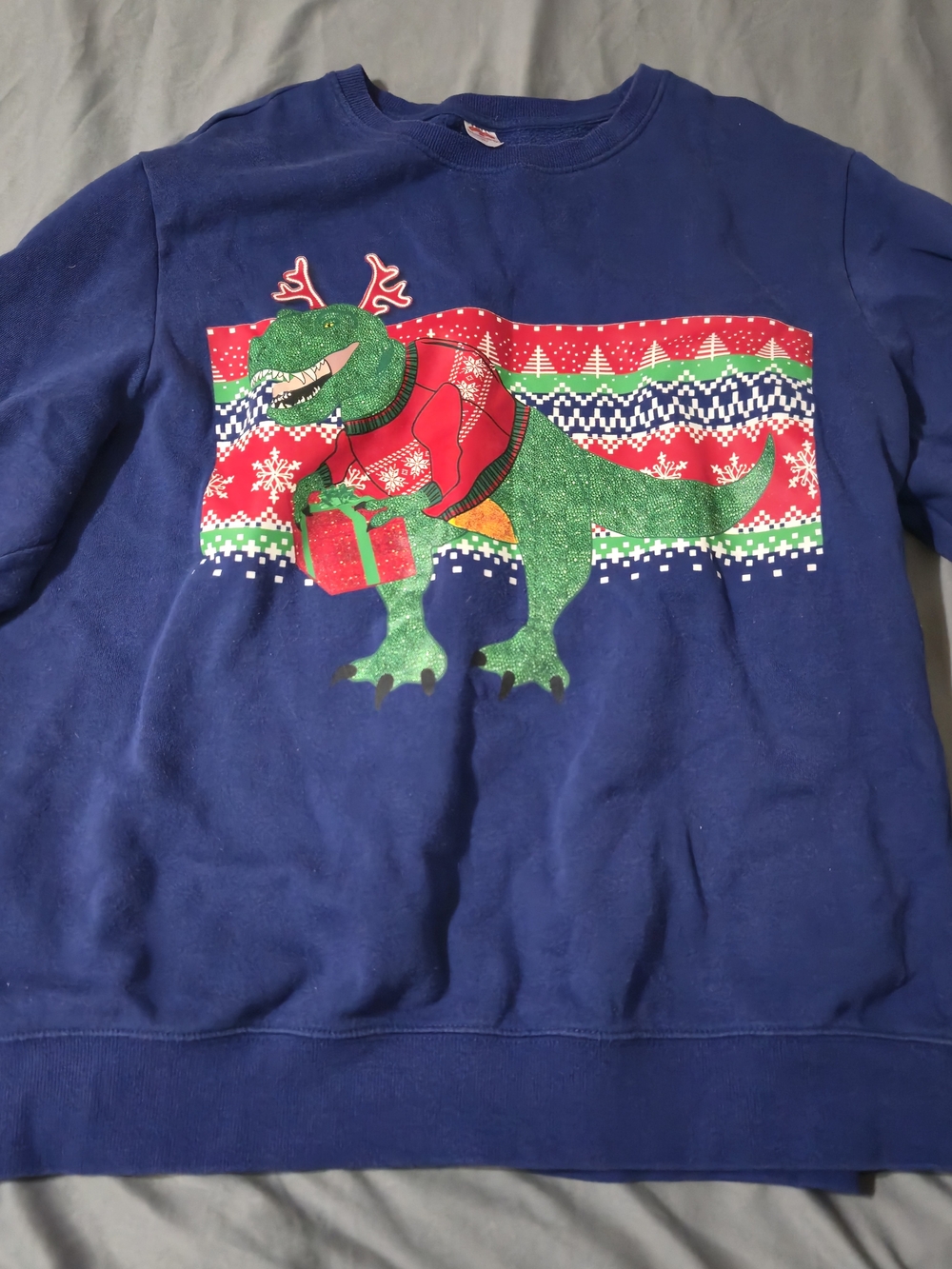 Holiday Christmas Dinosaur Pullover Sweatshirt Mens 2XL Holiday Ugly Sweater